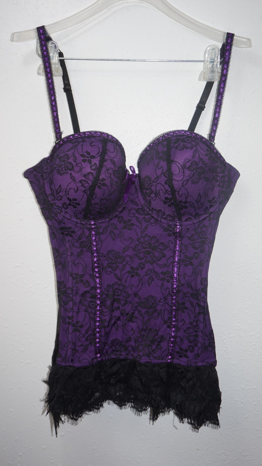 Baci Purple Black Lace Bustier Corset Sz 1X Detachable Straps Underwire