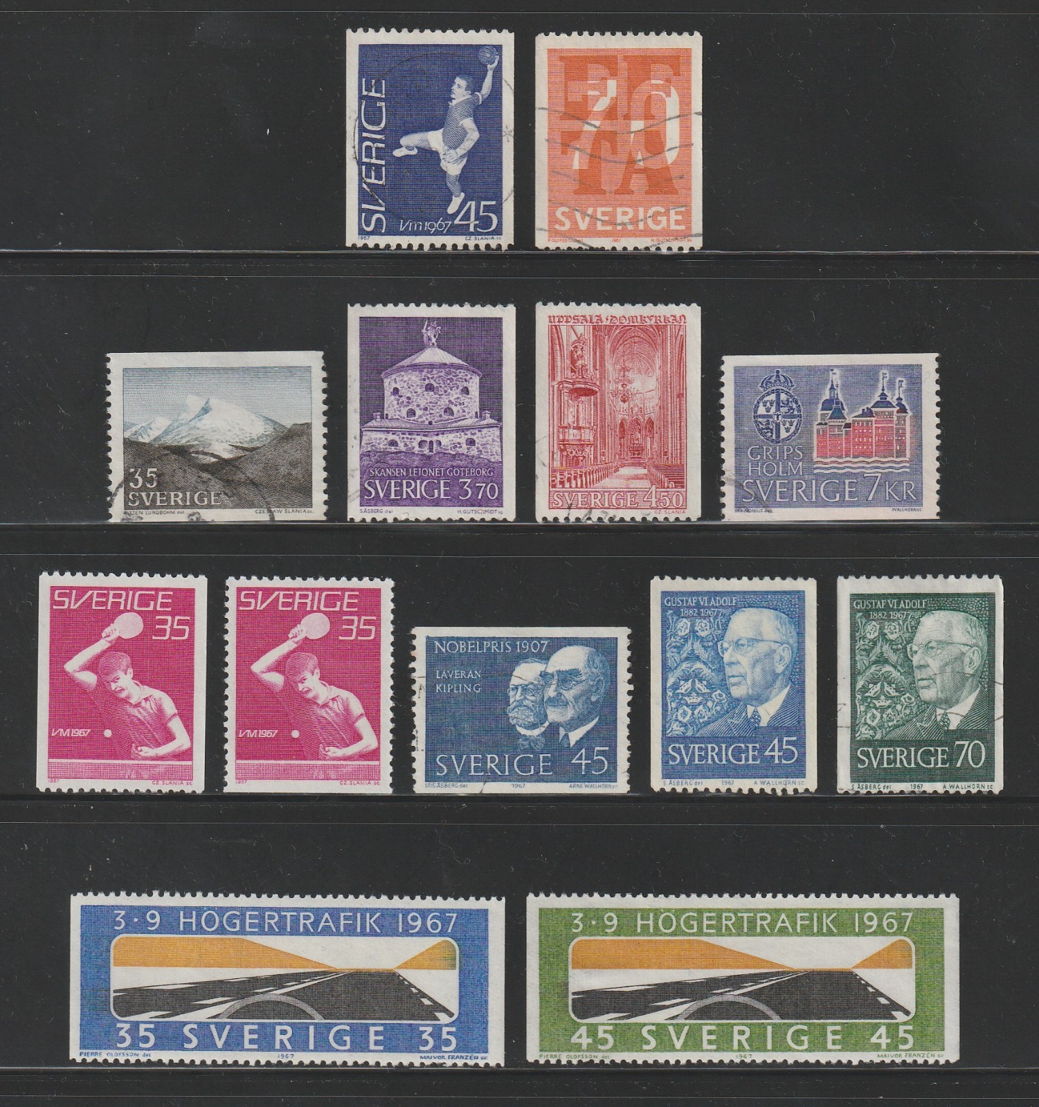 1967 Sweden Commemoratives, Used, Scott # 714 | 770, 13 Different, Short Set