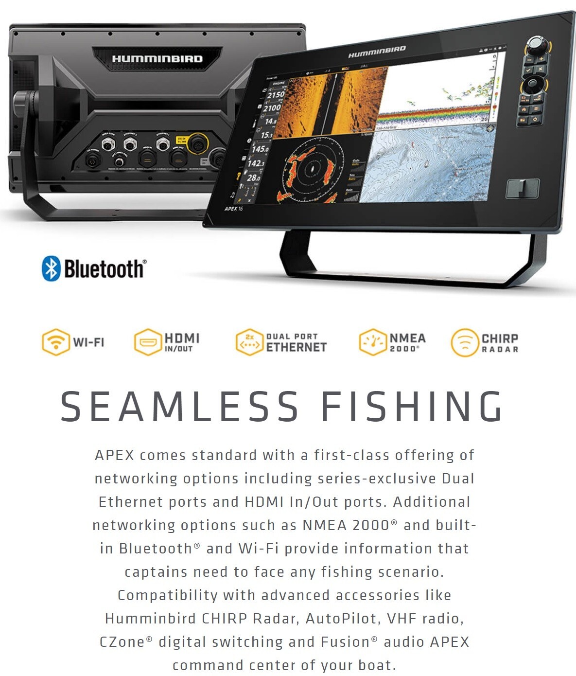 Humminbird APEX 13 MEGA SI+ GPS Chartplotter Bluetooth Fishfinder & Transducer