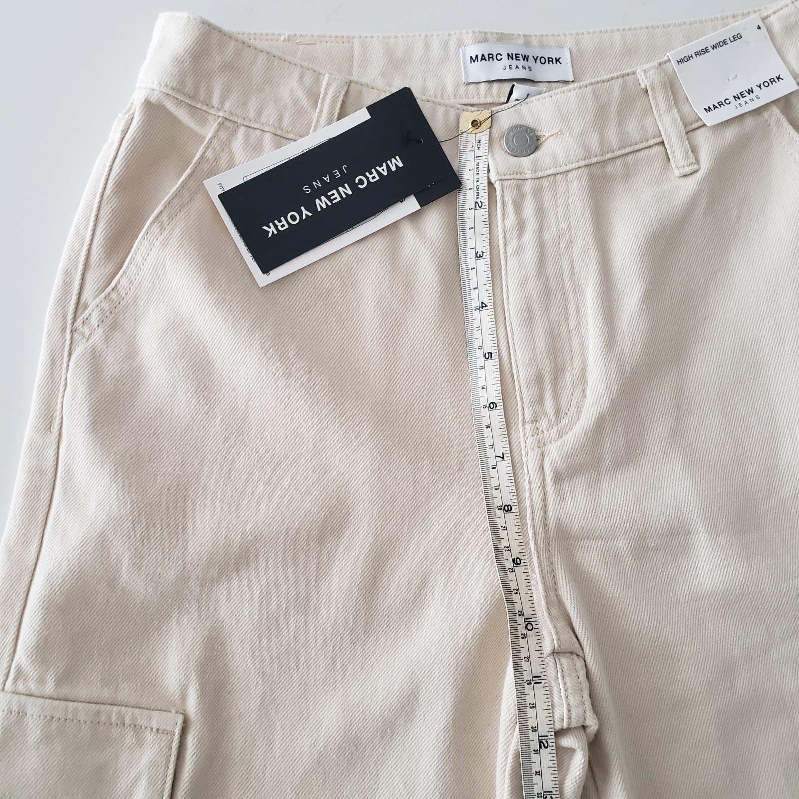 Marc New York Jeans Womens Size 4 Cargo Ecru Denim Cotton High Rise Wide Leg NWT