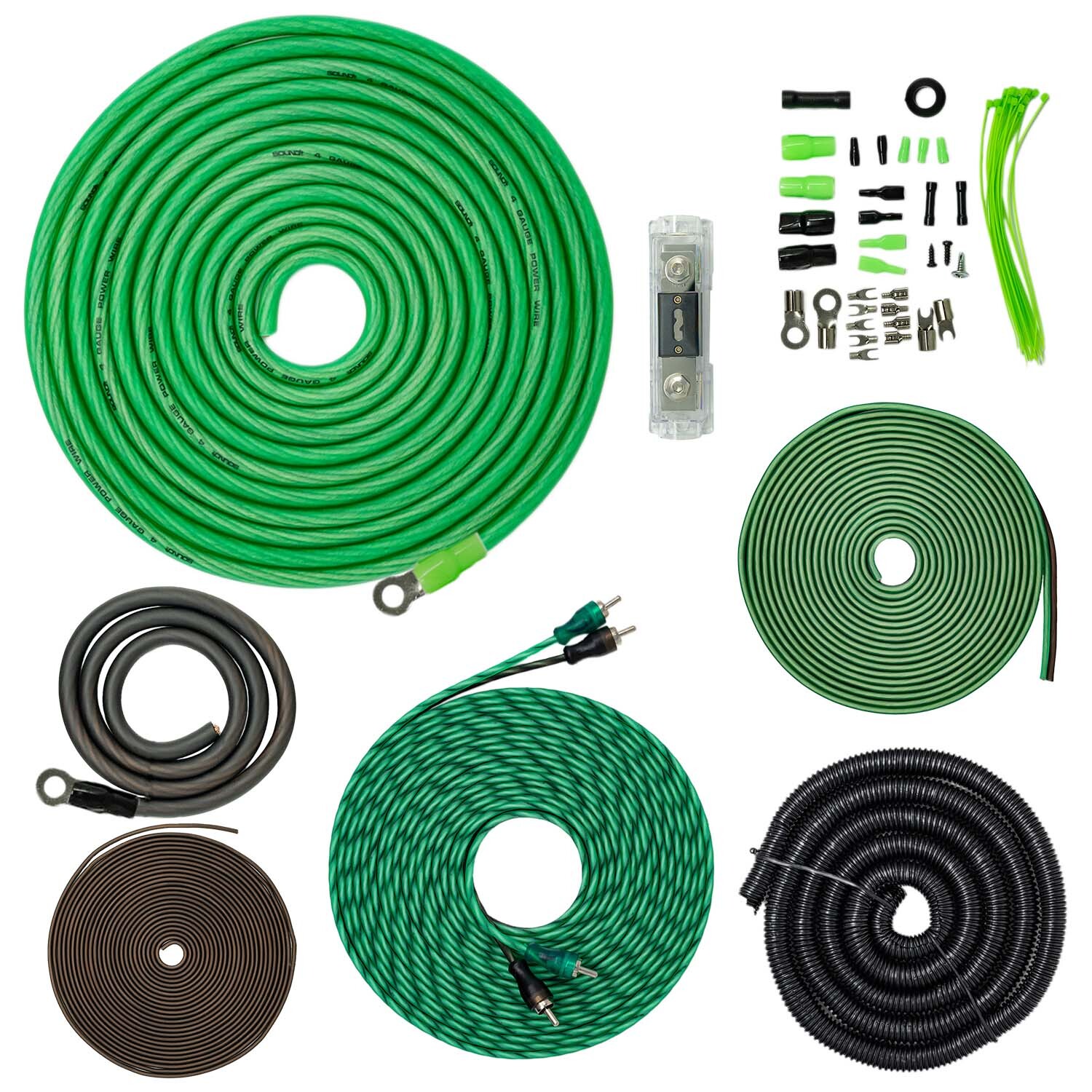 SoundBox 4 Gauge Amplifier Wiring Kit, Extra Long 20 Foot Power & RCA Cables