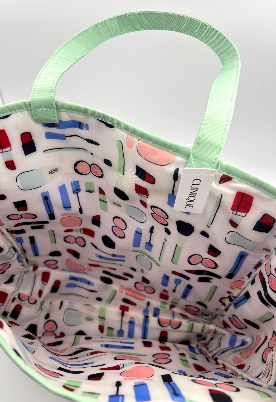 Clinique x Kate Spade Shopping Shoulder Tote Bag ~ Green Strip ~ Lipstick Print