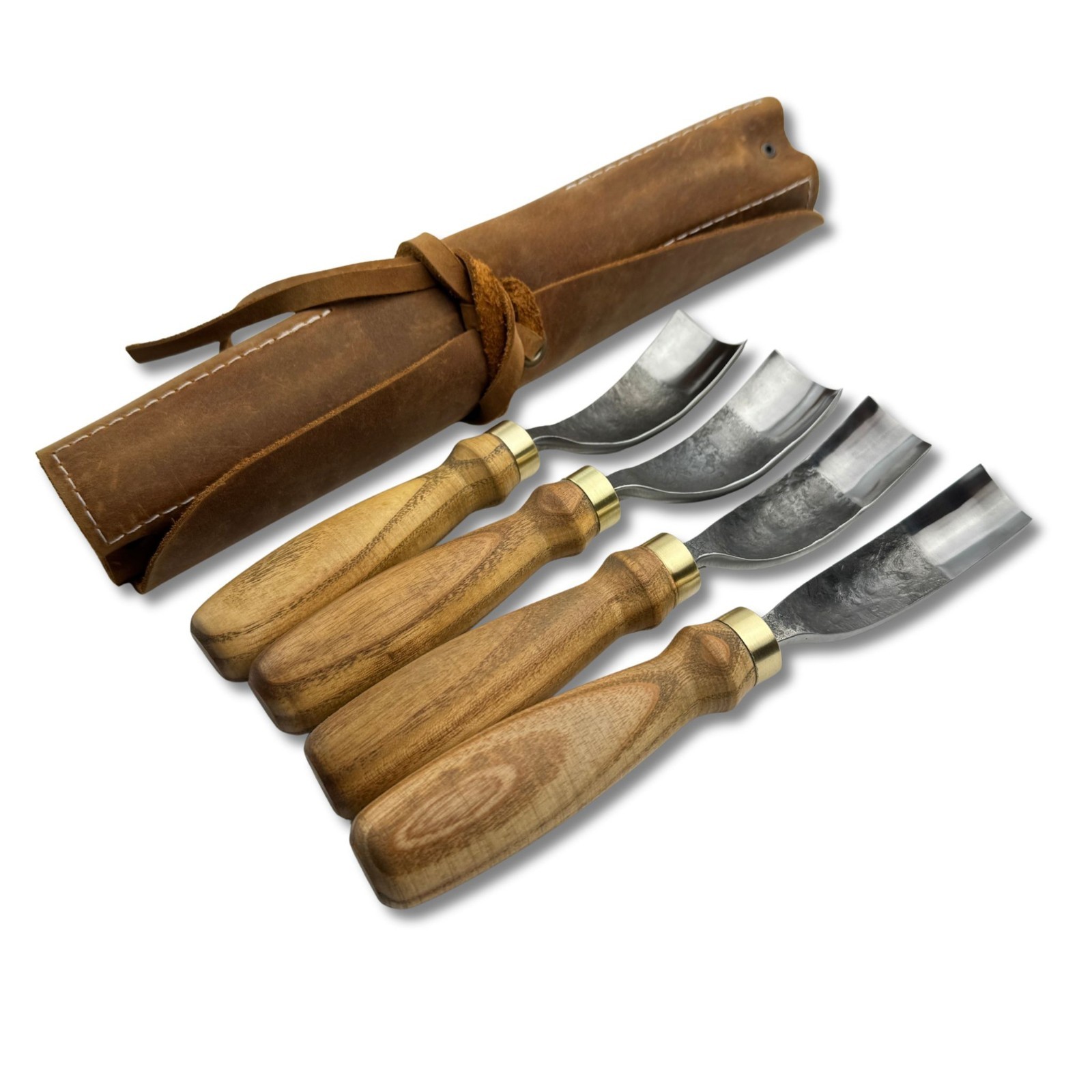 Hand-Forged Bent Gouges – 52100 Steel Blades, Ash Handles, Spoon Carving Tools.