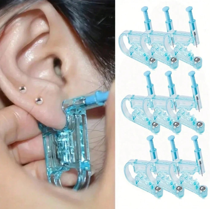 5pcs Disposable Ear Piercing Gun Kit Sterile Stud Piercer Tool Set Blue - NEW