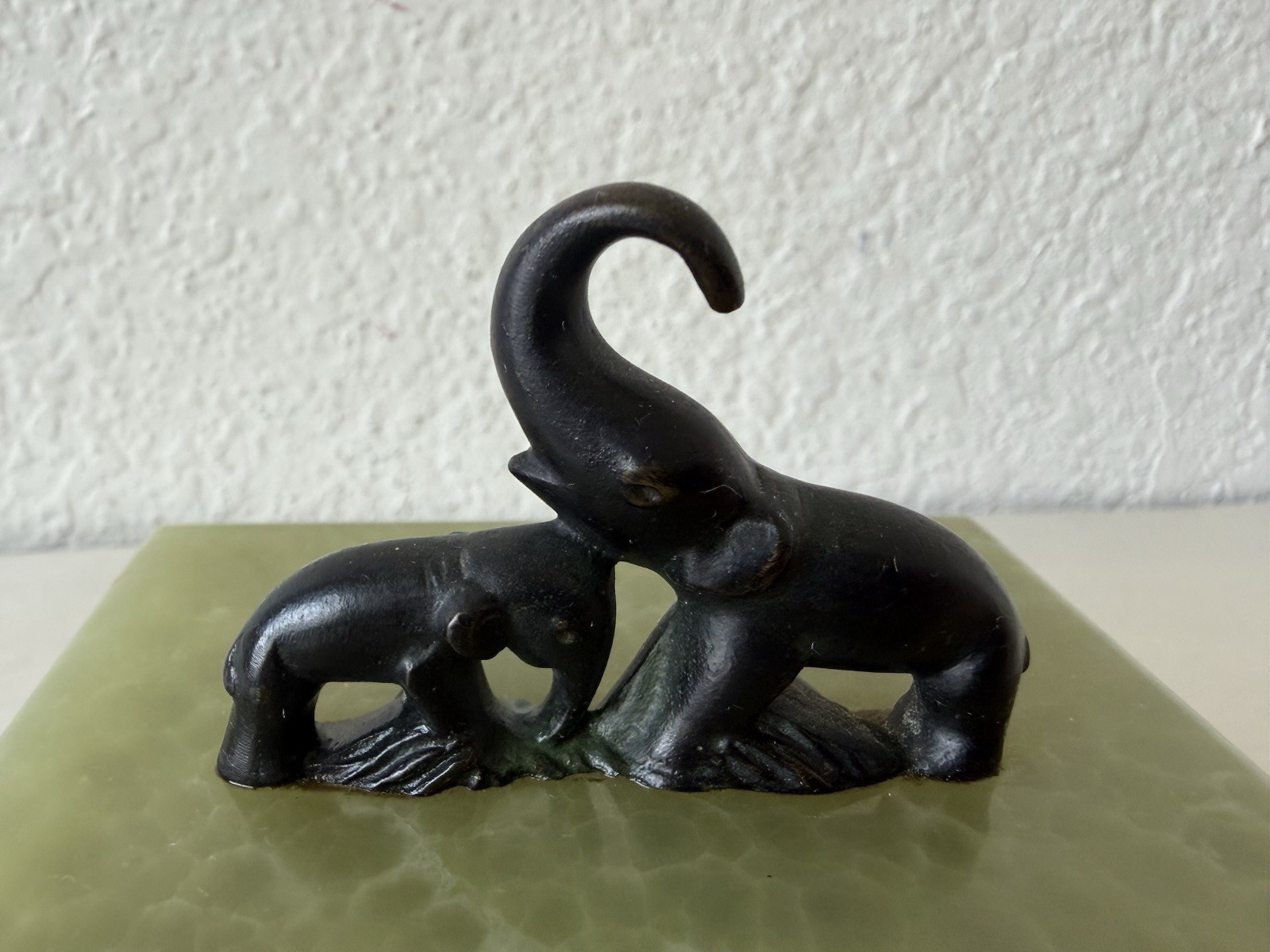 Antique Vtg Trinket Jewelry Box Green Onyx Austria Elephant Sculpture Art Deco