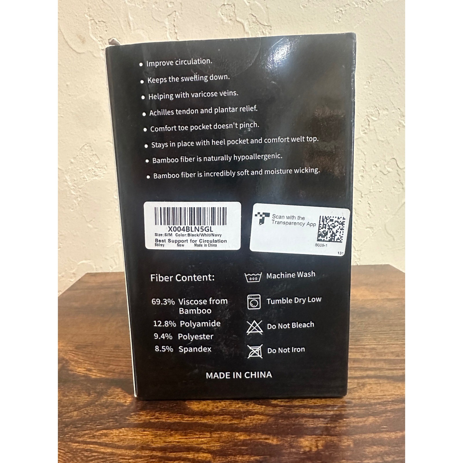 BBFREY Pure Natural Bamboo Compression Socks 15-20 mmHg Size S/M Black Navy