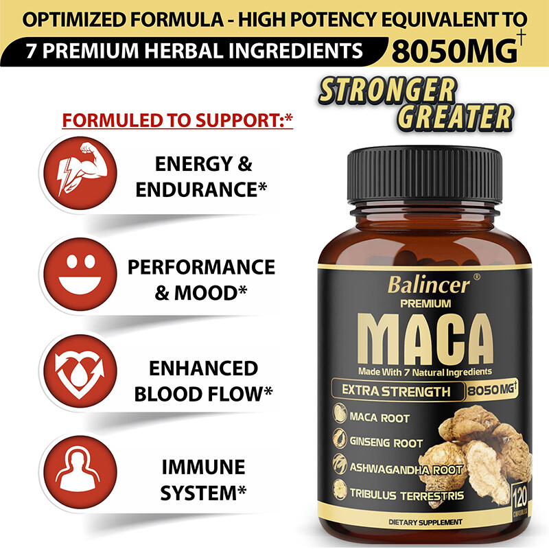 Maca Capsules - Antioxidant, boosts blood flow and immune system 120 Capsules