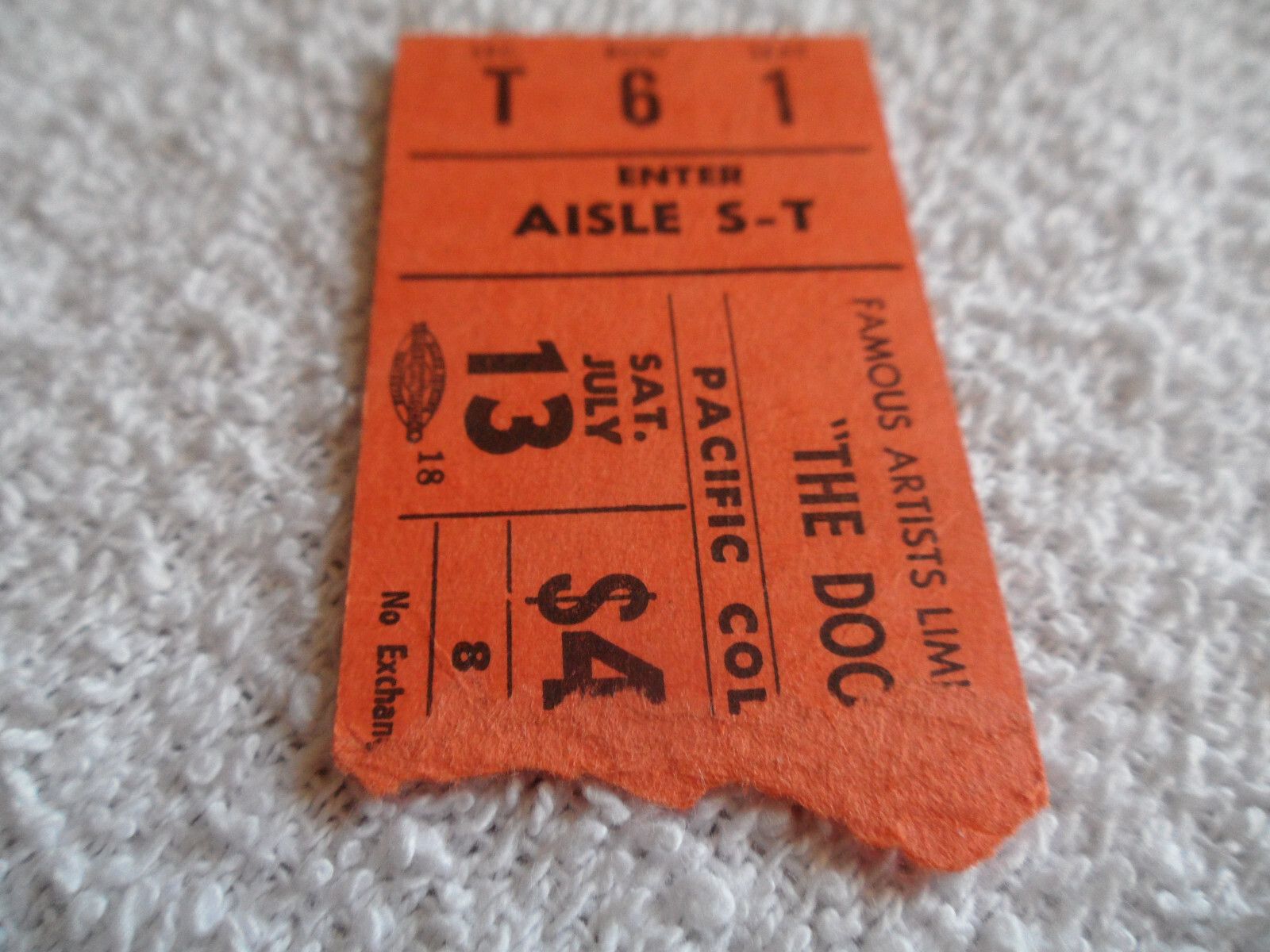 THE DOORS Original__1968__CONCERT TICKET STUB__Vancouver__EX