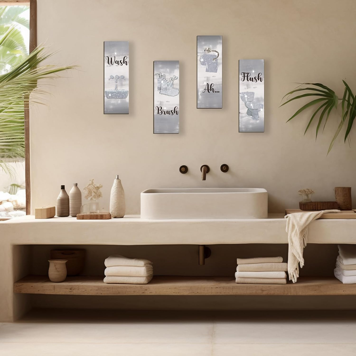 4 Pcs Silver Bathroom Decor Silver Bathroom Accessories Abstract Wall Decor Set