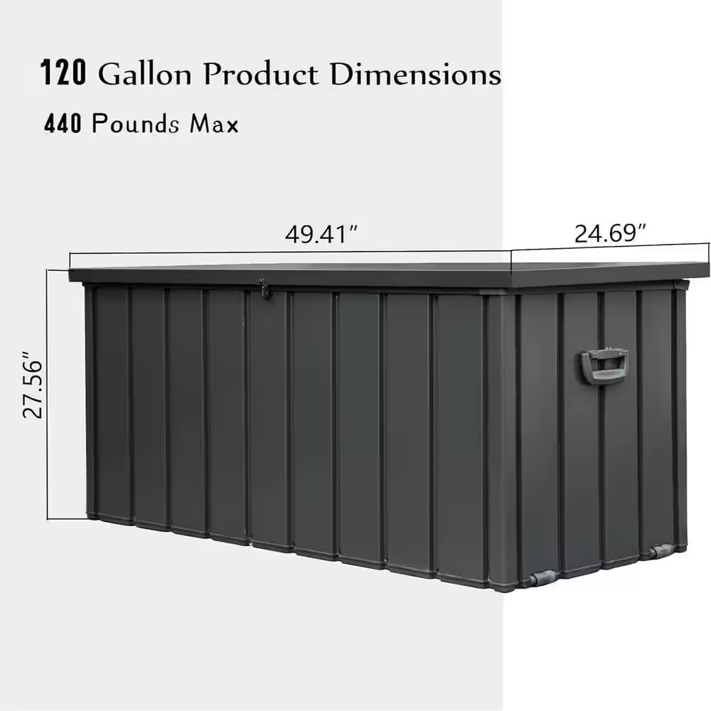 120 Gal. Dark Gray Outdoor Storage Steel Deck Box Waterproof, Large Patio Storag