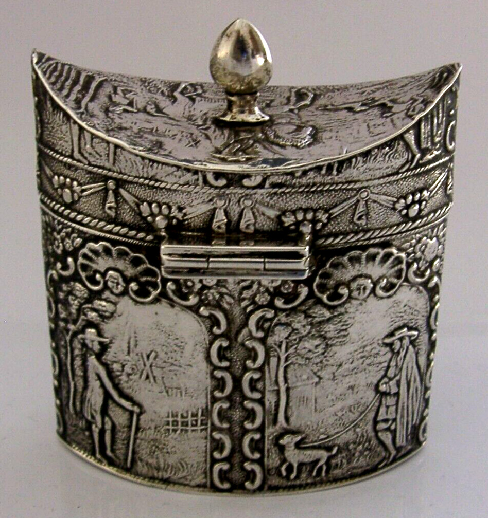 SUPERB HANAU DUTCH SOLID STERLING SILVER TEA CADDY CANISTER BOX 1903 ANTIQUE 82g