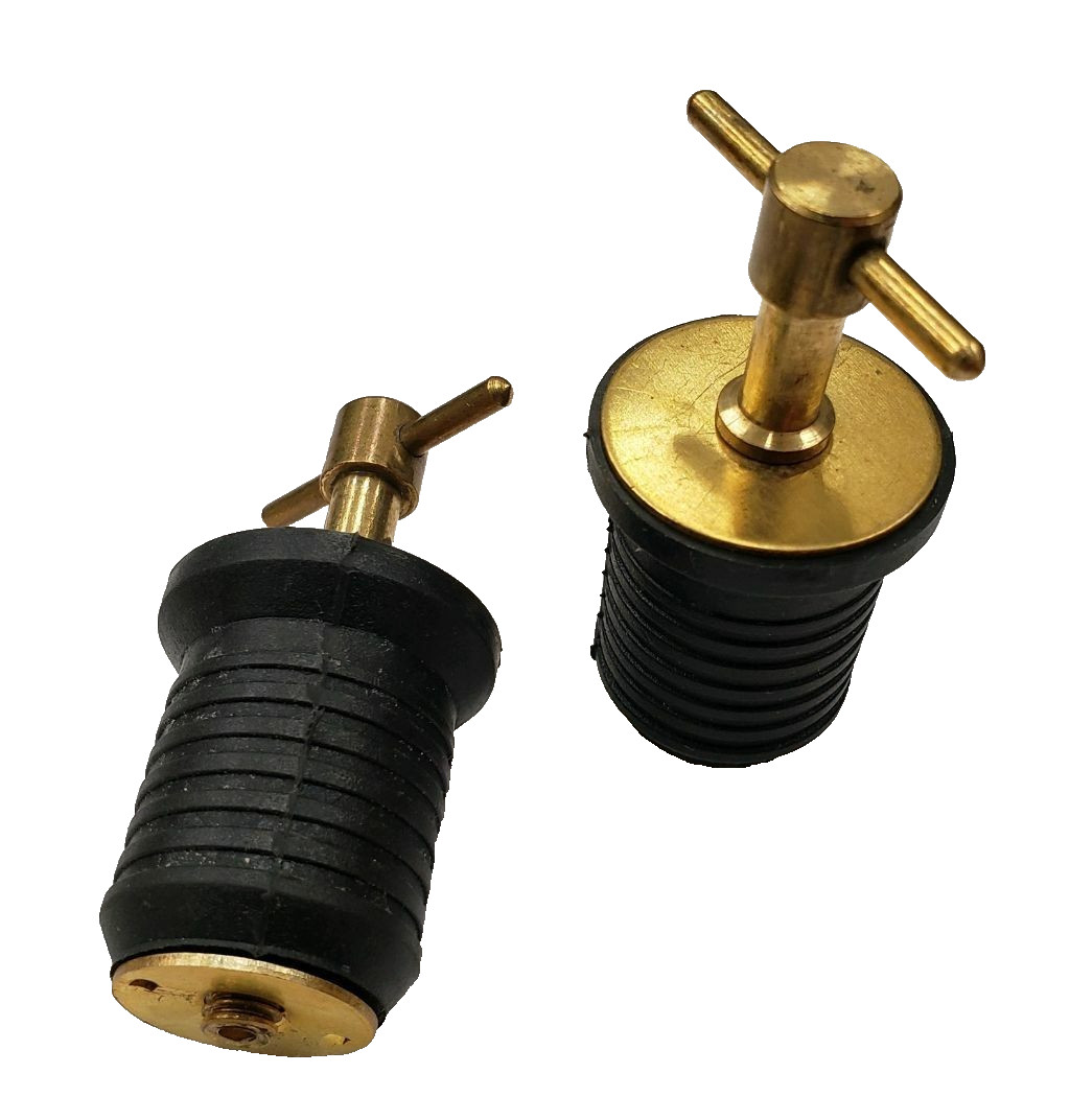 2 - 1" Drain Plug Rubber Brass Twist Boat Hull Livewell Drain Plugs 2 Pack