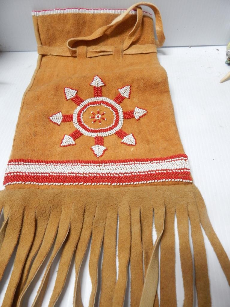MID CENTURY PLAINS CREE INDIAN PONY BEADED TOBACCO BAG / POUCH - CLEAN !