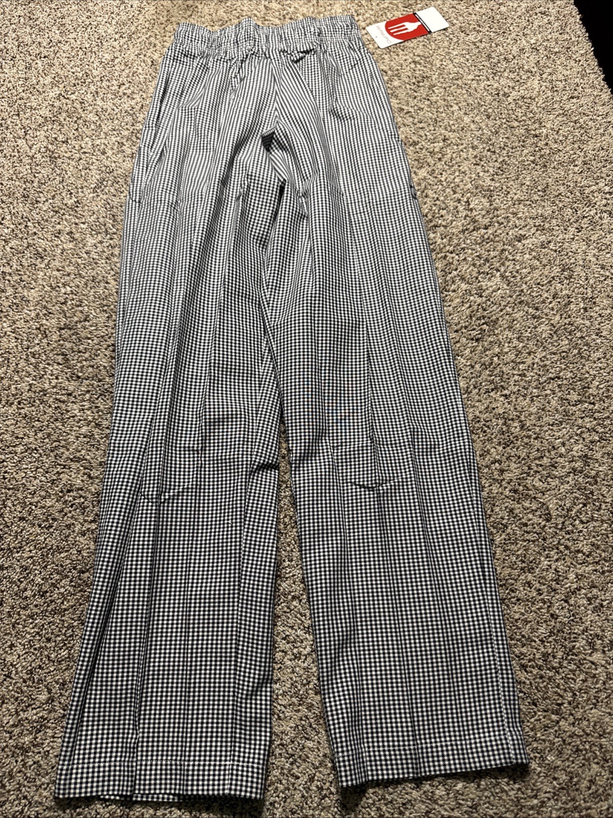 Unisex Black & White XS Checkered Drawstring Chef Works Kitchen Restaurant Pants