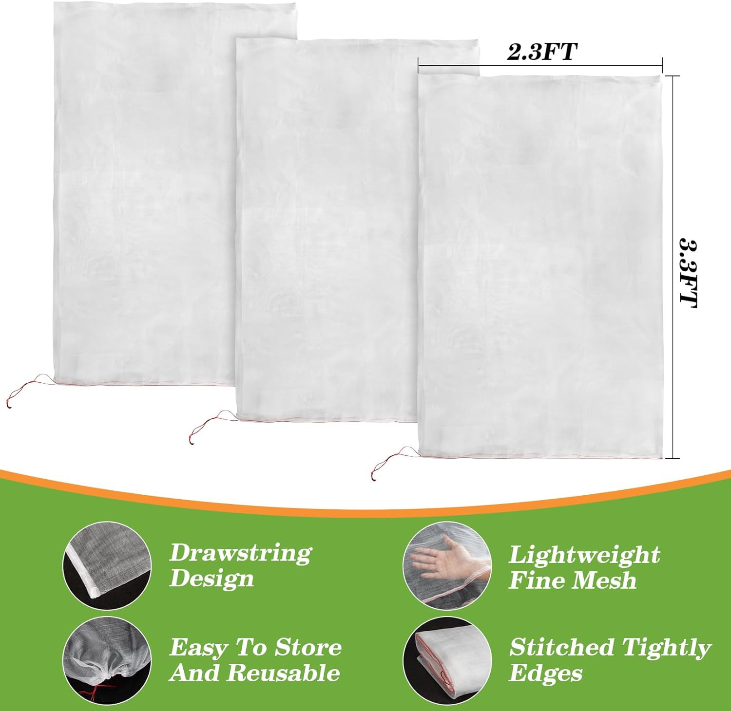 Bird Netting for Garden - 3 PCS Blueberry Bush Netting Cover 2.3 X 3.3 FT Mesh B