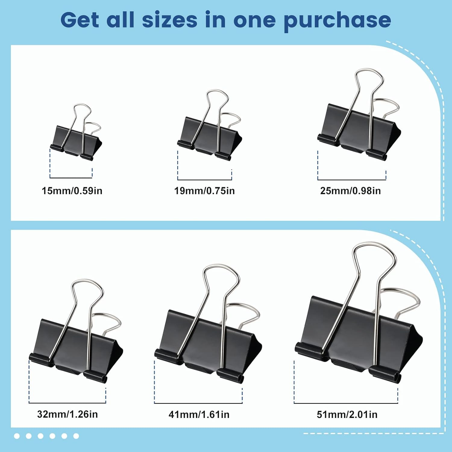 208 PCS Binder Clips Paper Clamps Assorted Sizes, Metal Paper Binder Clip, Black