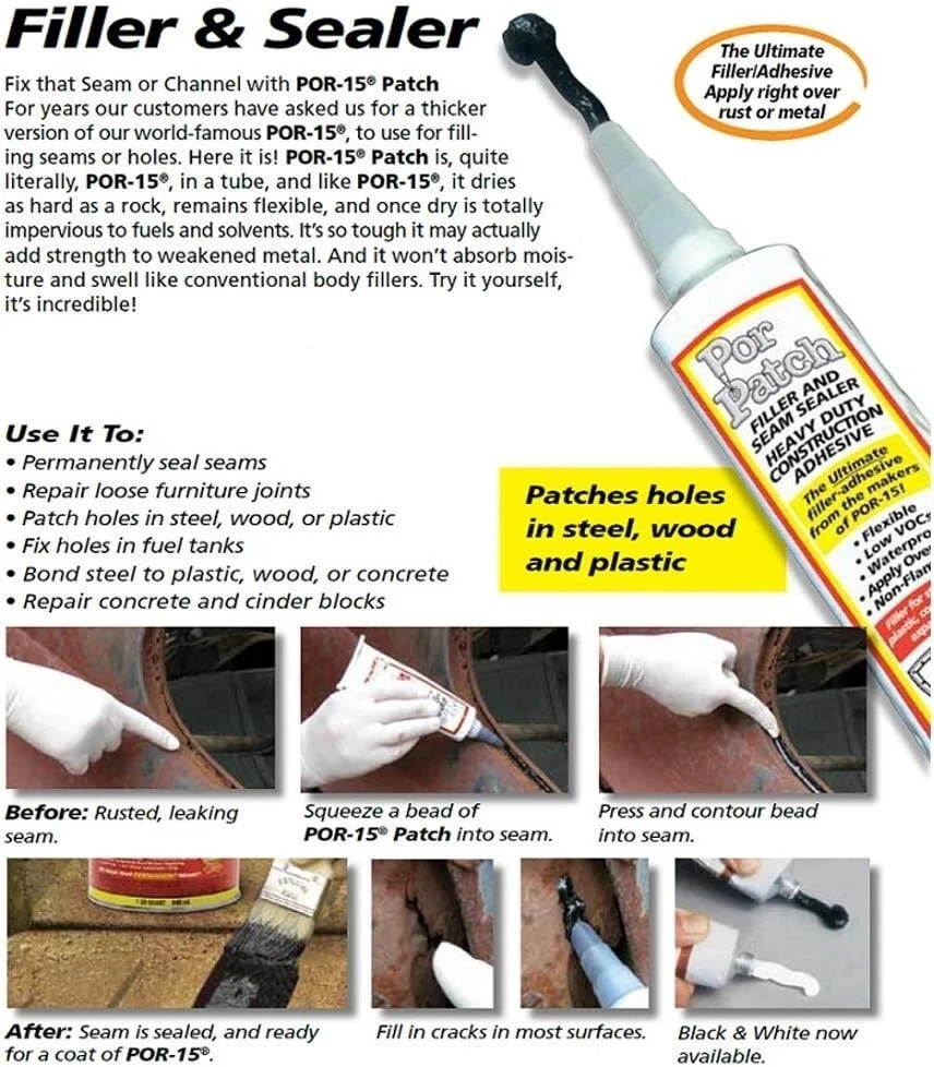New POR-15 49013 Patch Filler & Seam Sealer Ultimate Filler Adhesive Black 4 Oz