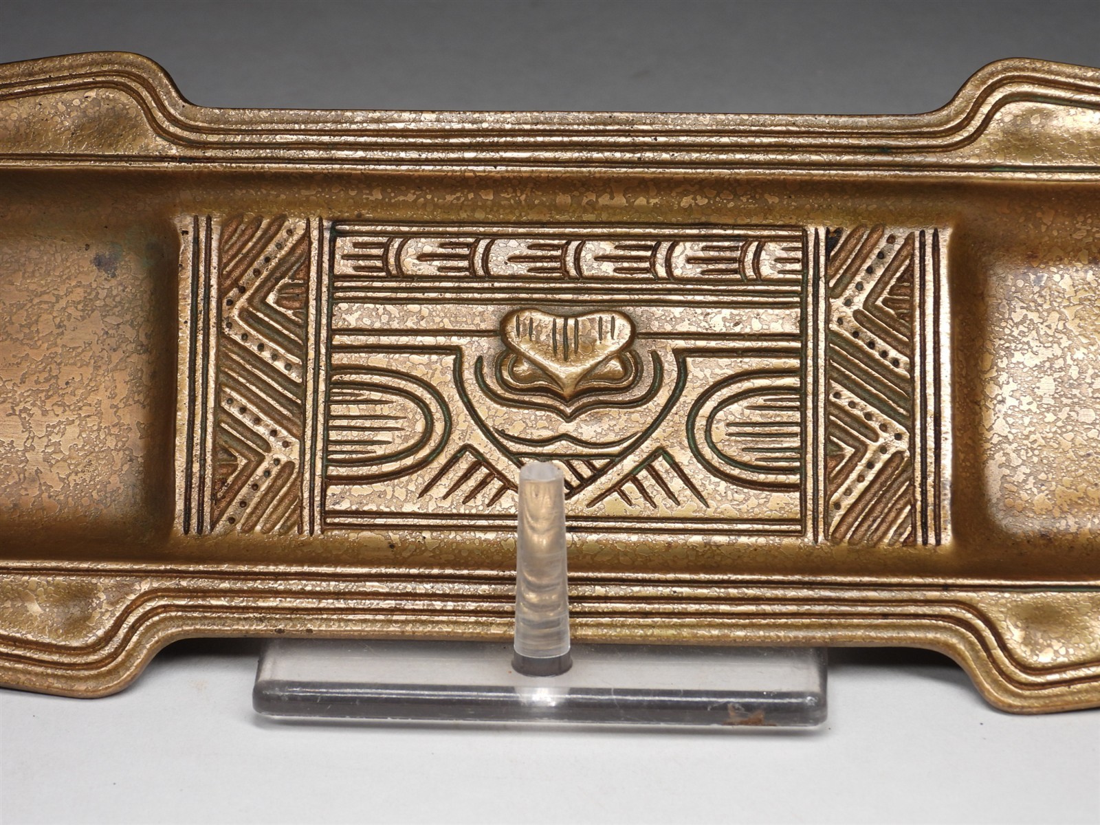 BEST! Tiffany Studios Dore Bronze Owl Pen Tray #1185