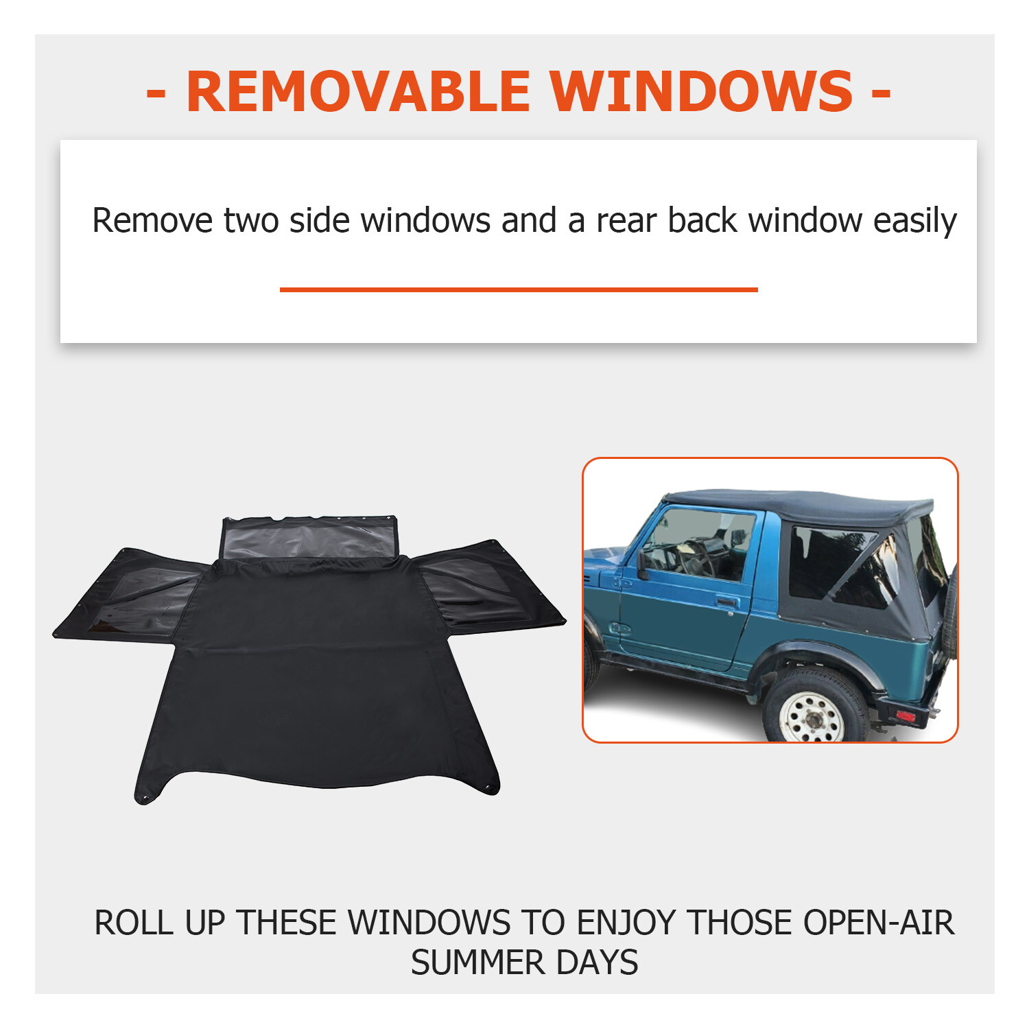 KOJEM For 86-94 Suzuki Samurai Replacement Soft Top w/ Removable Tinted Windows