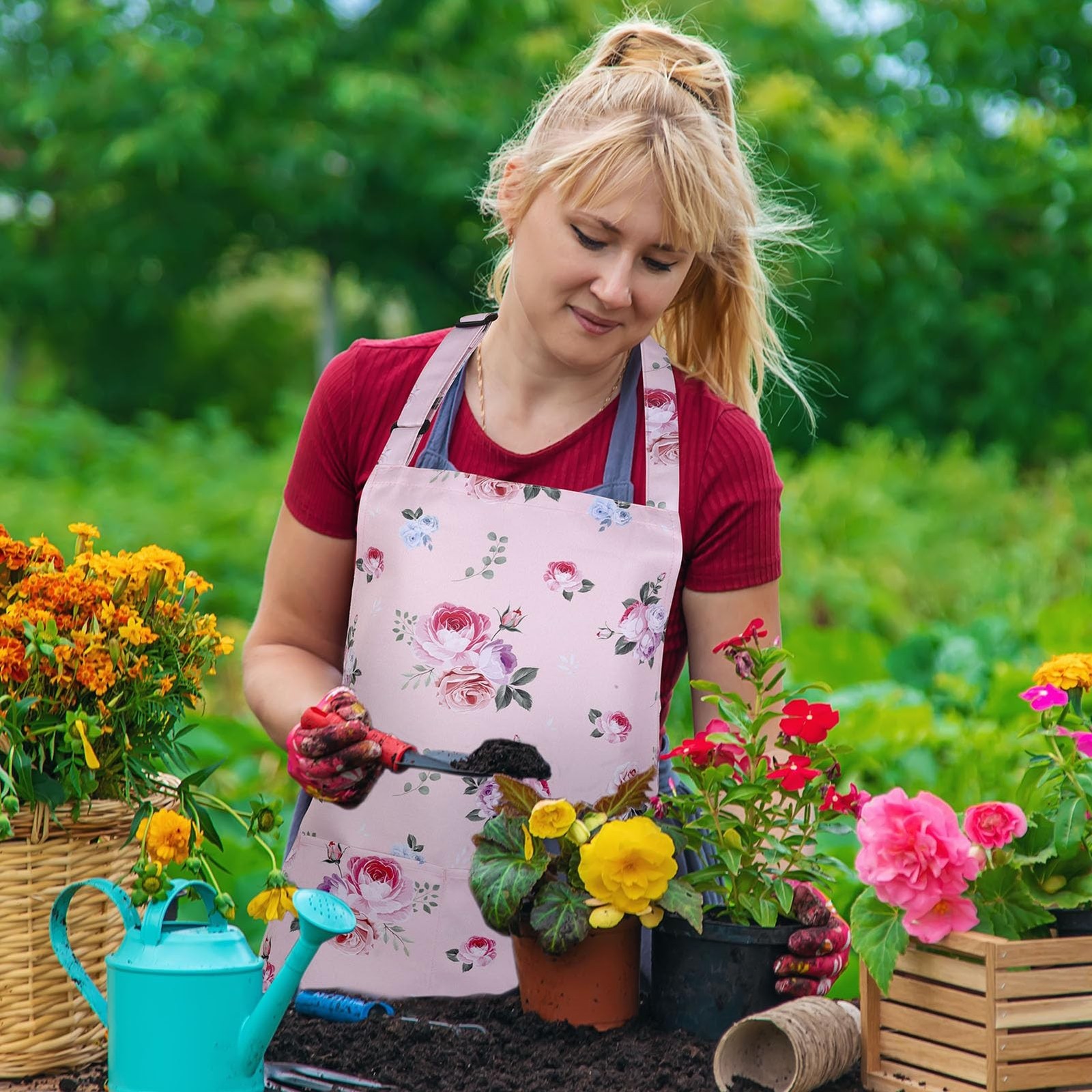 Floral Apron for Women, Adjustable Kitchen Aprons with 2 Pockets Vintage Cute...