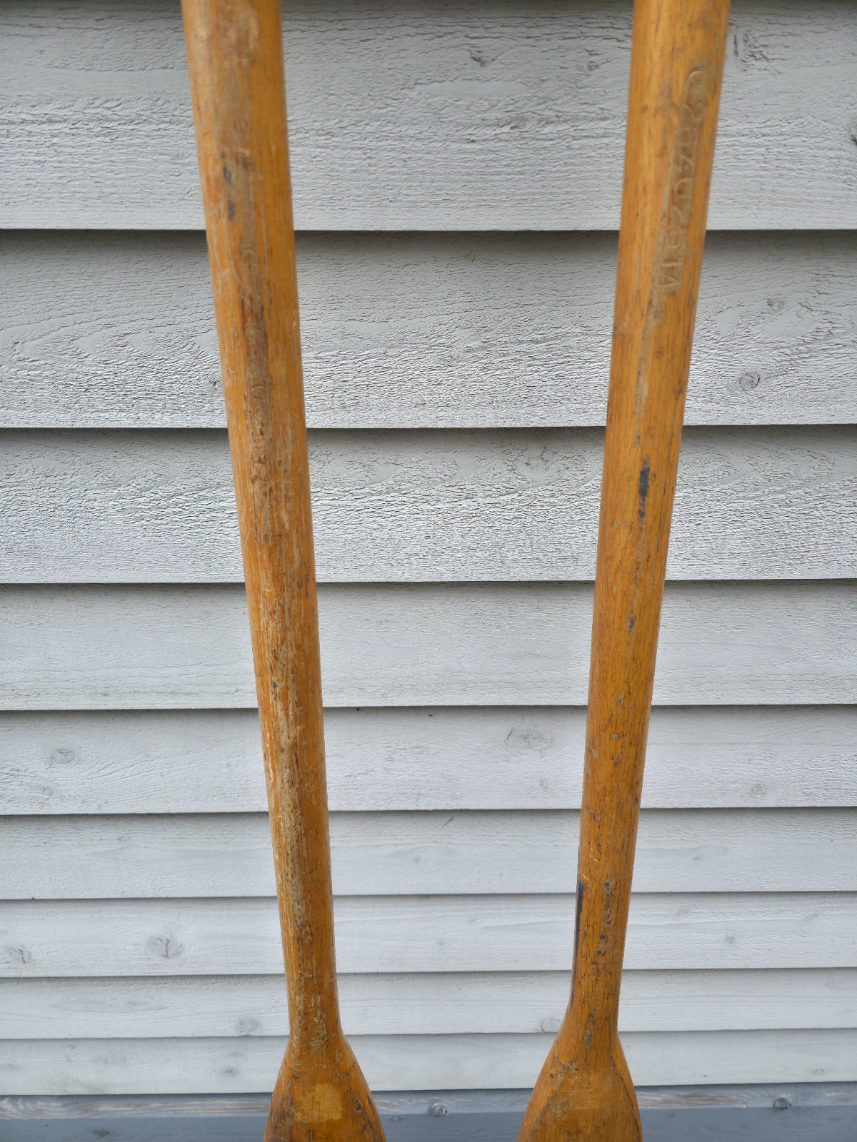 VINTAGE Old Wooden Paddles Oars with OARLOCKS Feather Brand Measures 72"