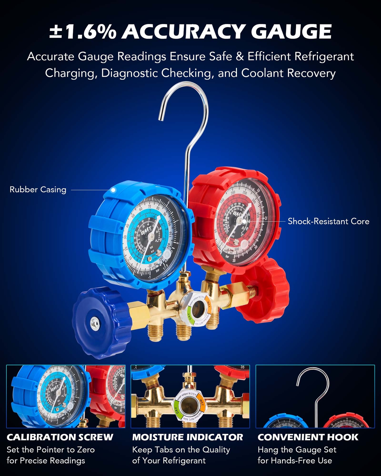 OMT Combo 1/3HP 4CFM Air Vacuum Pump MANIFOLD GAUGE Set HVAC AC Refrigerant Kit
