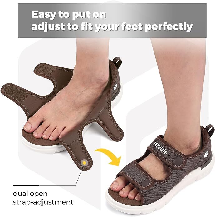 FitVille Mens Diabetic Sandals Casual Comfort Outdoor Sport Adjustable Shoes