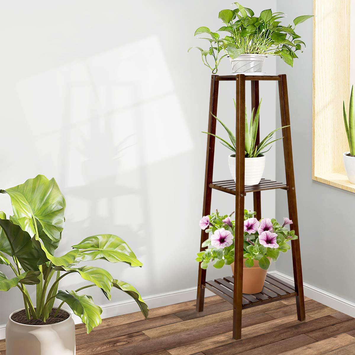 2/3/4-Tier Corner Tall Plant Stand Planter Wood Rack Flower Pots Holder Holder
