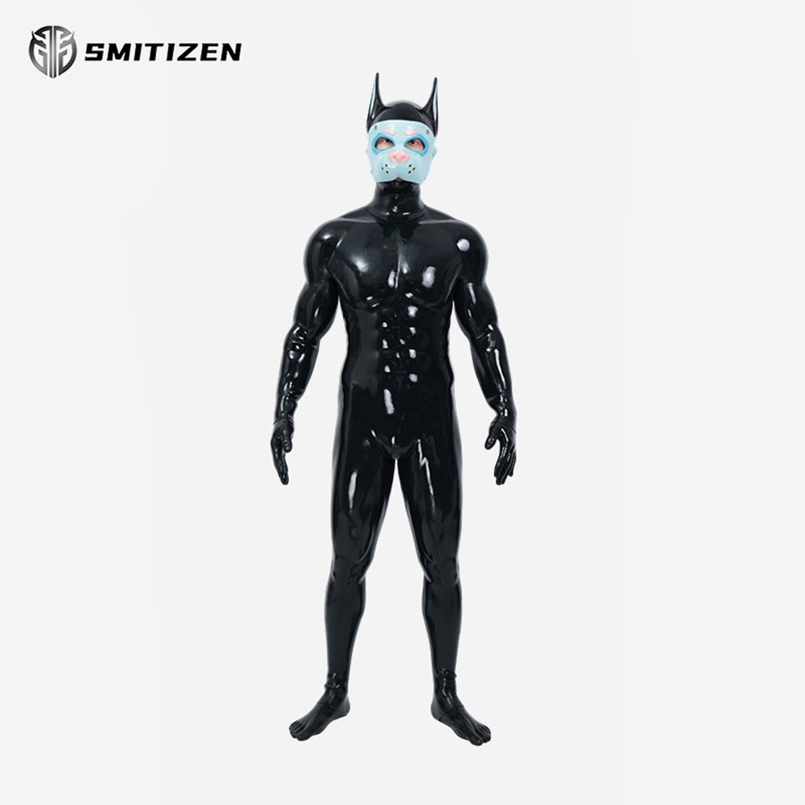 Smitizen Black Glossy Silicone Full Muscle Suit with Anal Hole for Halloween Cos