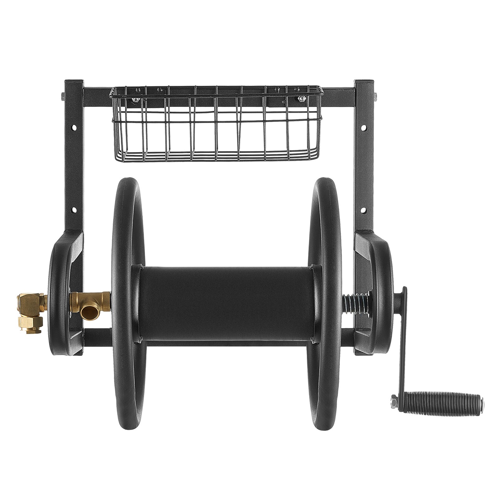 Wall Mounted Garden Hose Reel 125ft 5/8 in Hose Holder Brass Fitting & Basket
