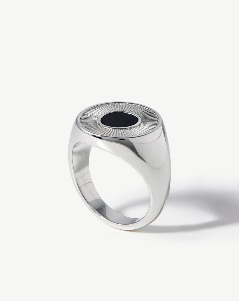 NATURAL BLACK ONYX GEMSTONE RING 925 STERLING SILVER RING SIGNET MENS RING