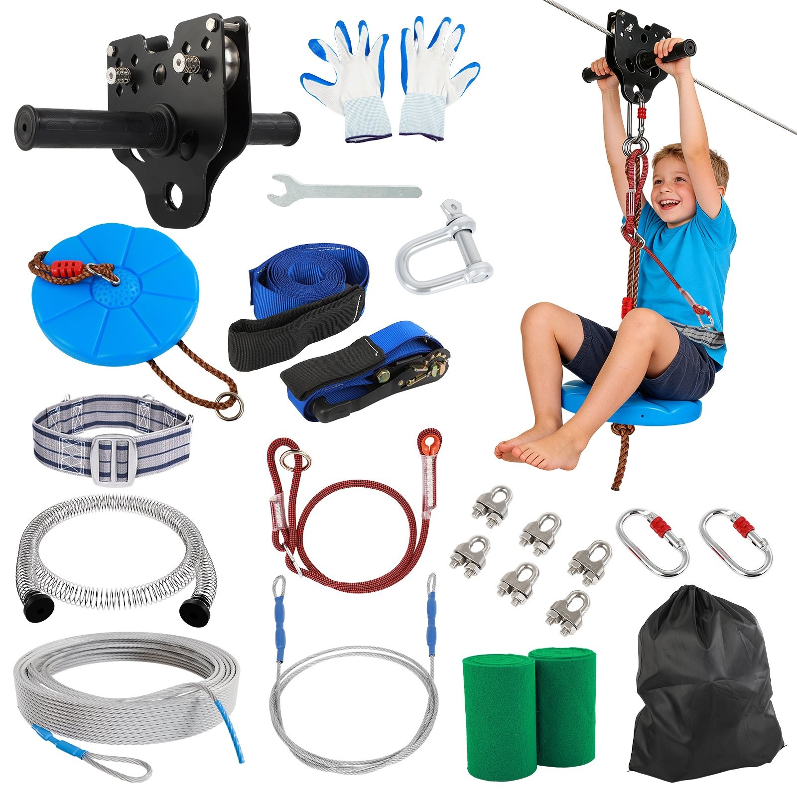 300FT Zip Line Kit for Kids and Adult - Up To 400LBS Quick Tighten Zipline Kit