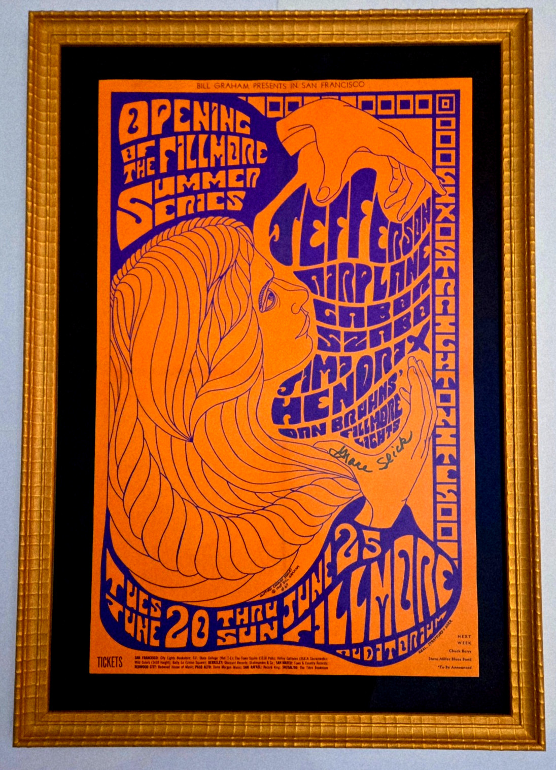 N Mint SIGNED Jimi Hendrix Jefferson Airplane 1967 BG 69 OP-1 AOR Poster