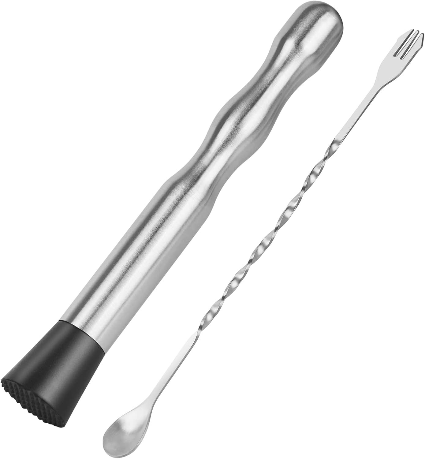 Muddler for Cocktails Bar Spoon - Vaincre 2PCS 9" and 10” Silver