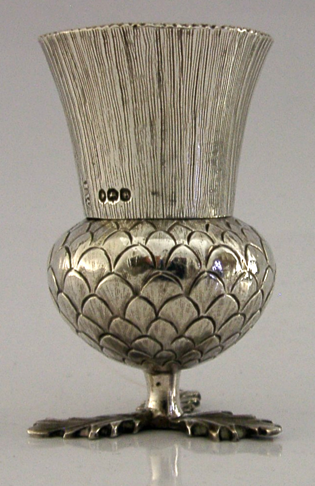 RARE WILLIAM IV STERLING SILVER SCOTTISH THISTLE POUNCE POT 1837 ANTIQUE 66g