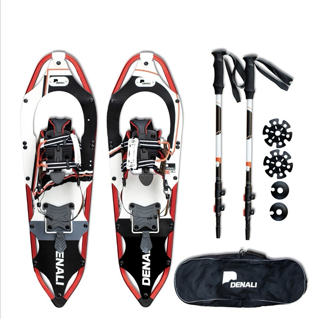 Denali Sawtooth Spin Snowshoes 9x30 Winter Hiking Kit w/ Poles & Bag – 250 lb