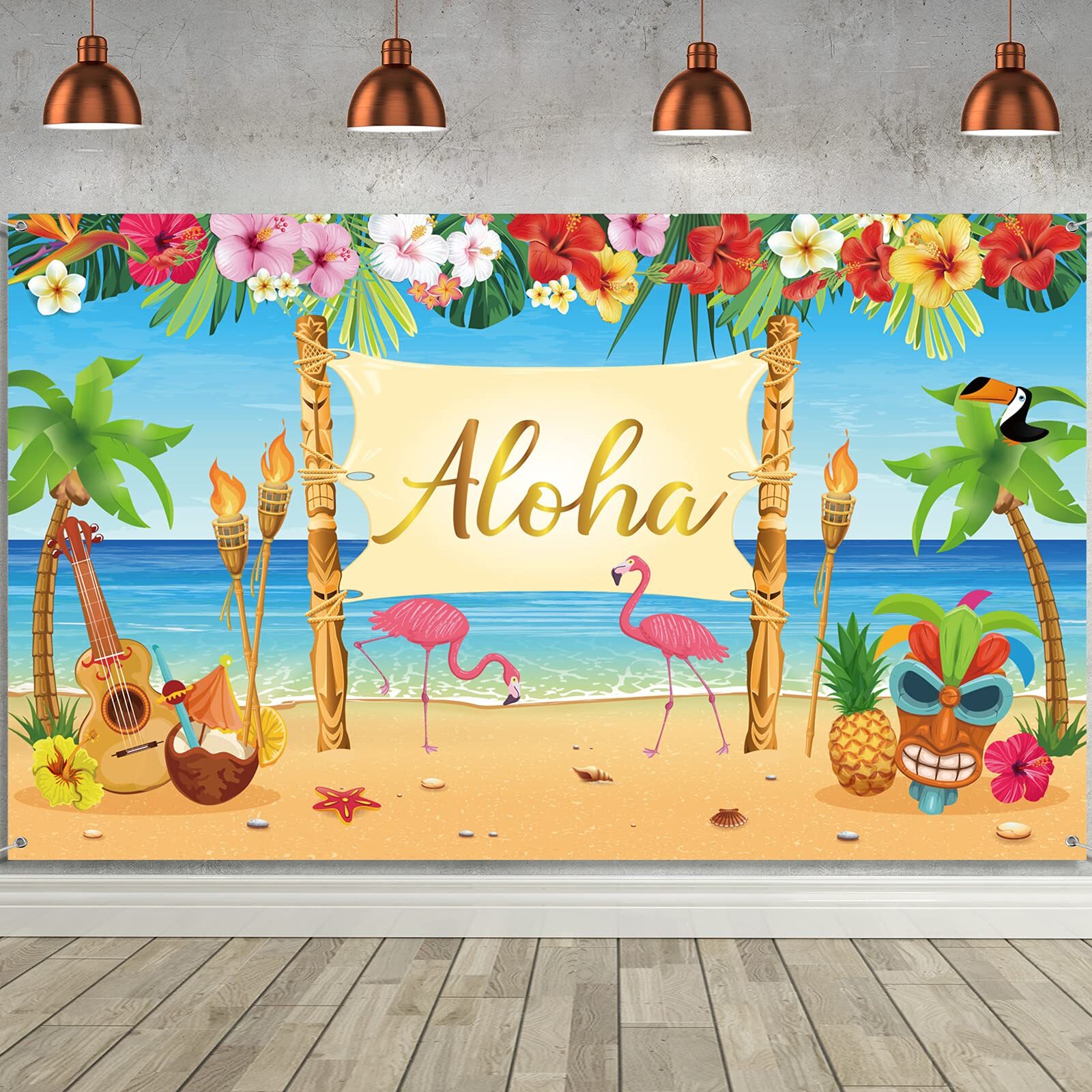 Hawaiian Aloha Decoration, Extra Large Summer Luau Backdrop