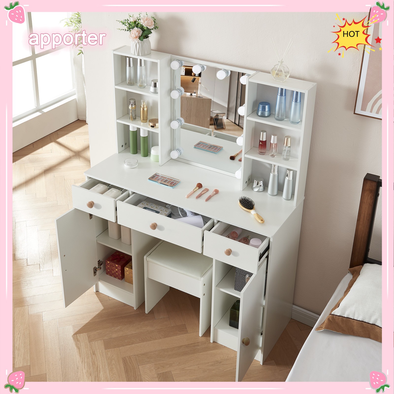 10 Bulbs Lights LED Mirror White Makeup Dressing Vanity Table NEW For Bedroom