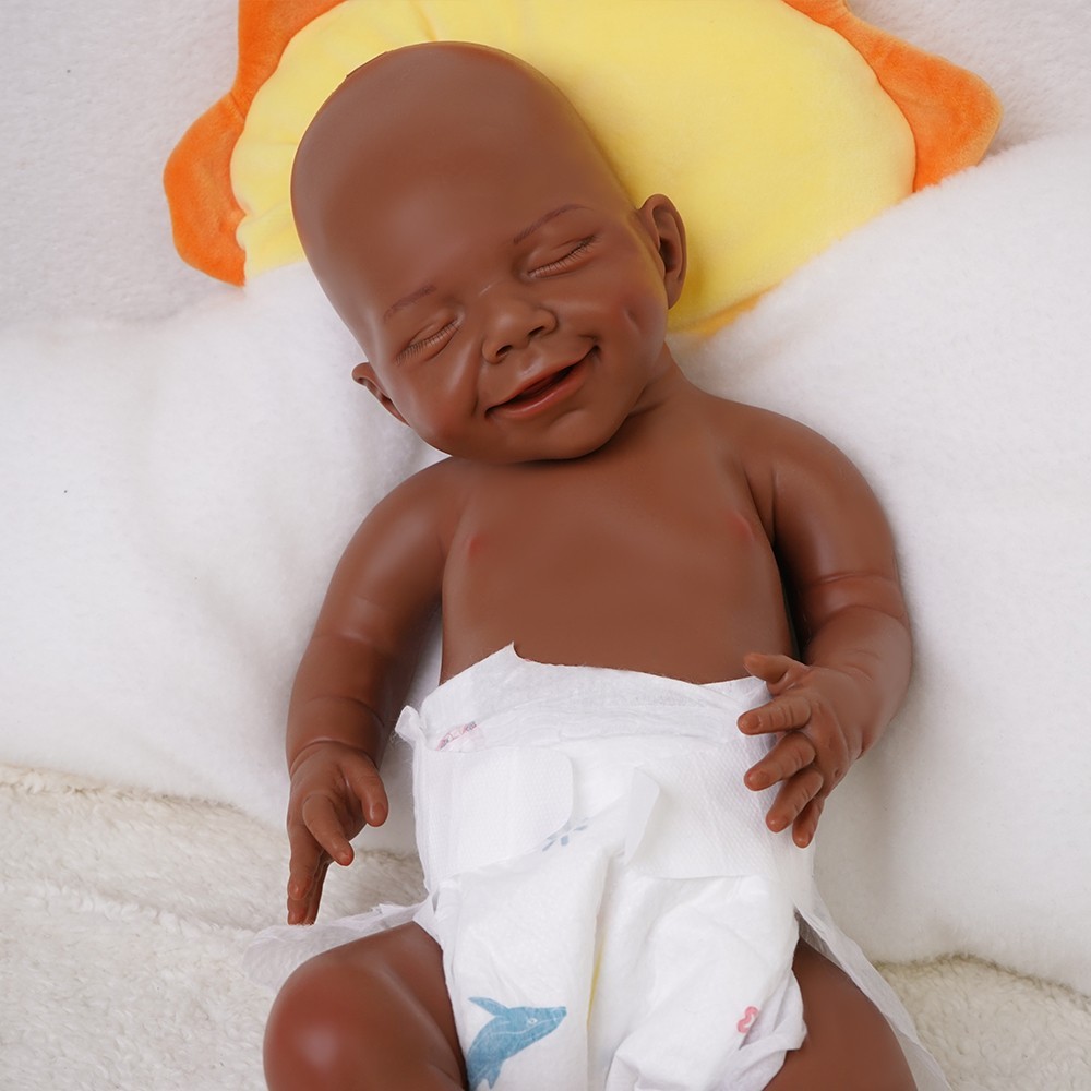 17.72 inch Silicone Reborn Baby Dolls Lifelike Newborn Girl Dolls Dark Brown