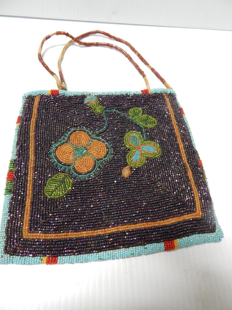 ANTIQUE 1920-30s YAKIMA PLATEAU INDIAN FULLY BEADED BOTH SIDES POUCH