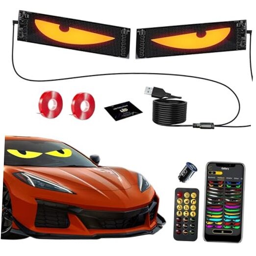 Devil Eyes LED Sign 2-Pack, Programmable LED Car Windshield 23.4×4.7 inch-2 PCS