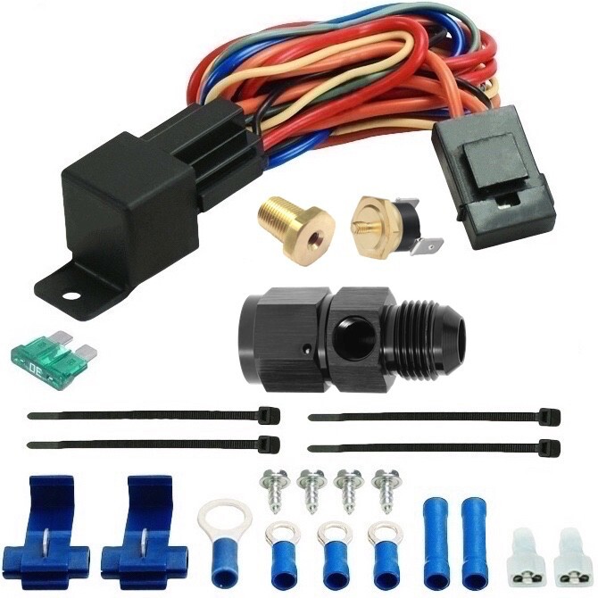 40 ROW TRANS-MISSION OIL COOLER FAN 8AN HOSE FITTING 180F TEMPERATURE SENSOR KIT
