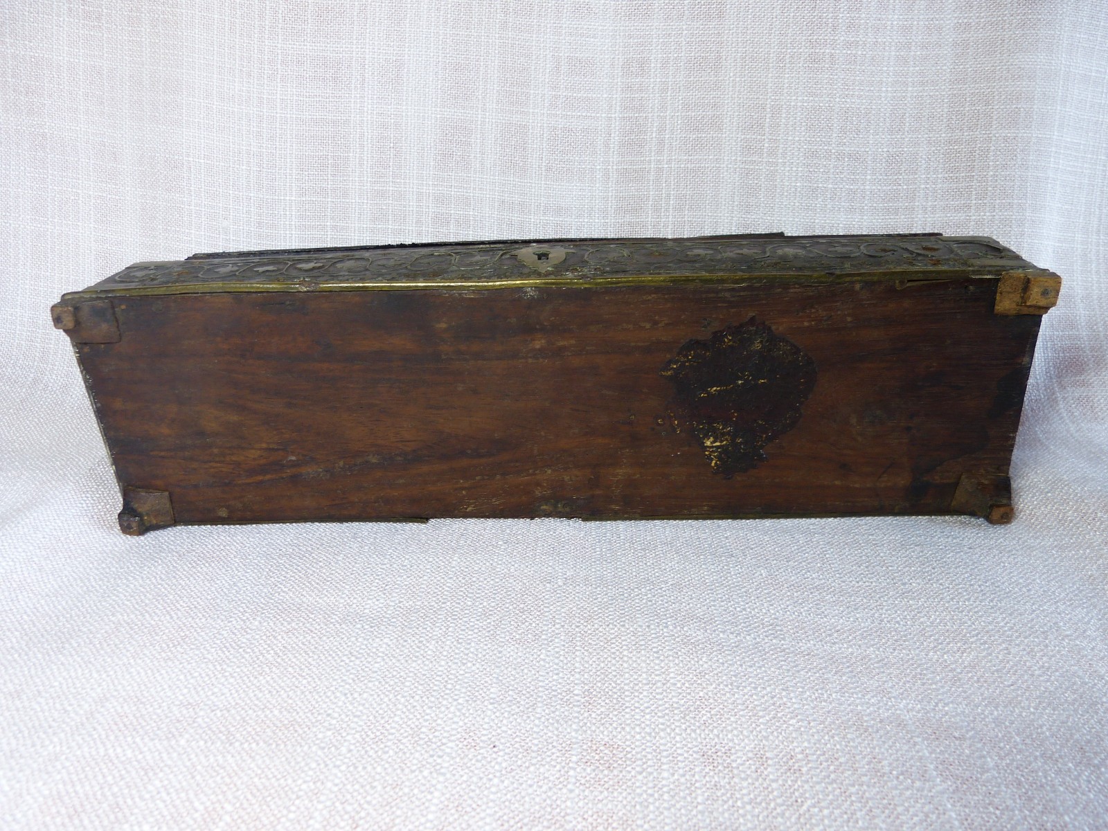 Antique 19th Century 19th Century Brass Inlay Wooden Glove Box Set
