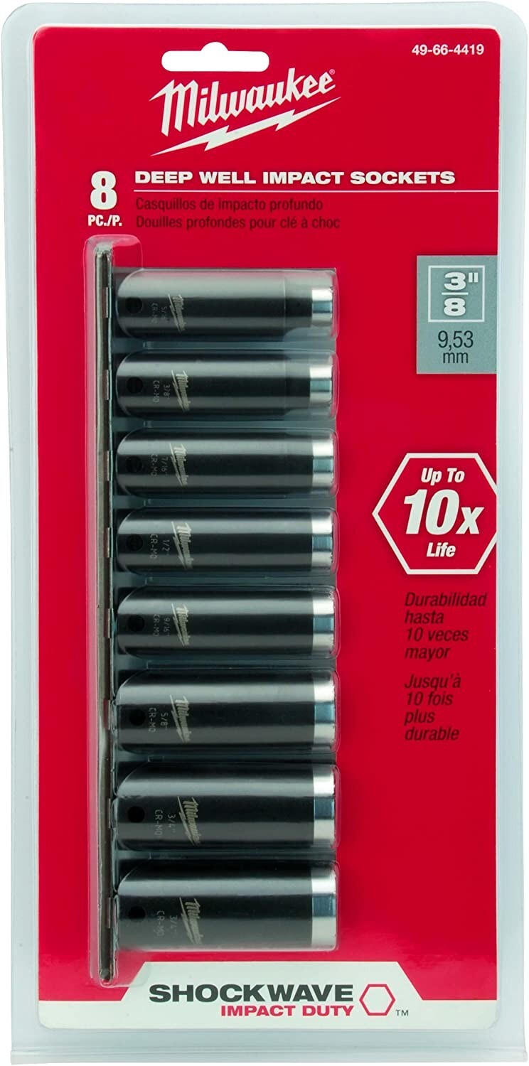 Milwaukee 49-66-4419 8 Piece 3/8" Shockwave Impact Deep Well Socket Set