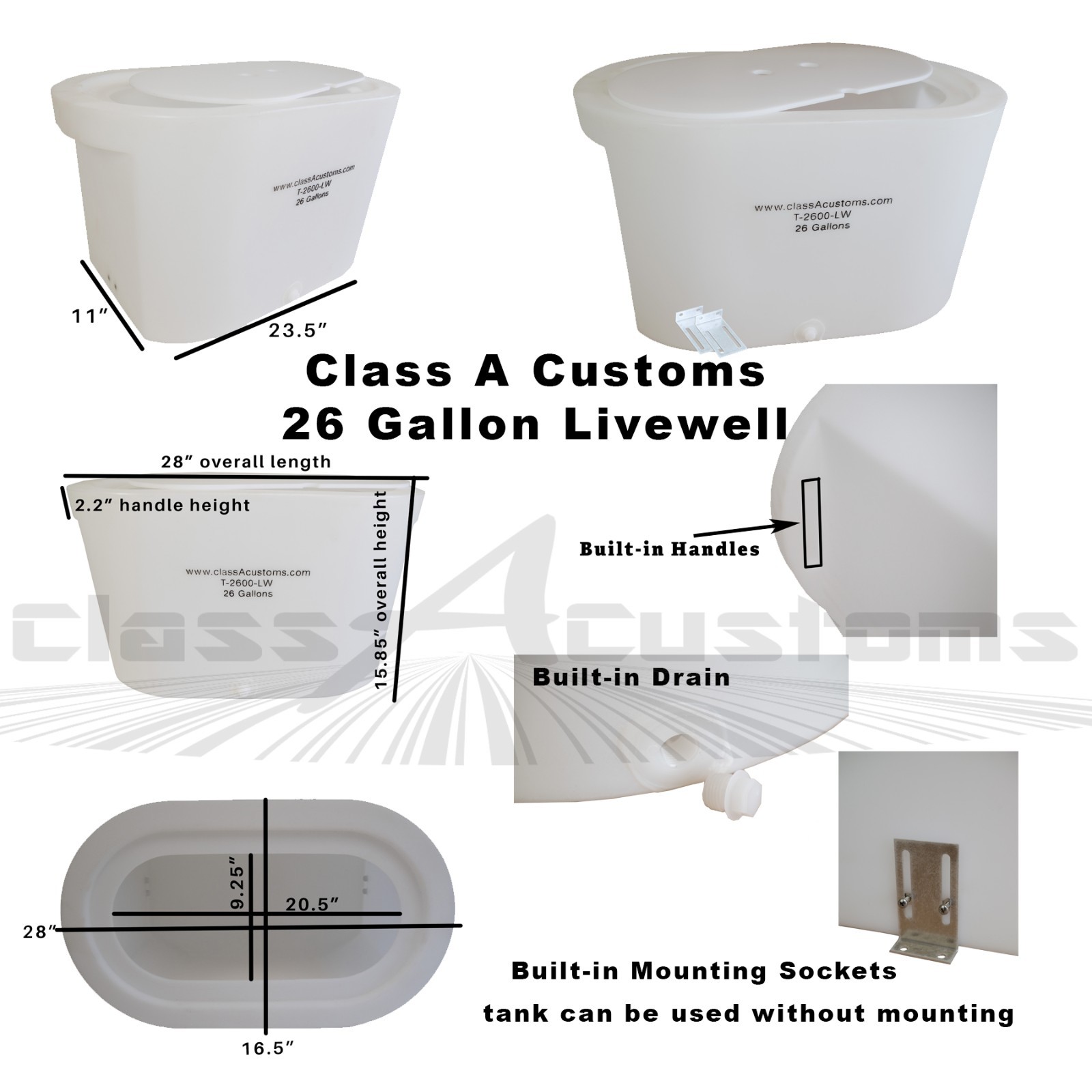 26 Gallon LIVEWELL / Baitwell Tank portable fish fishing bait saver | T-2600-LW