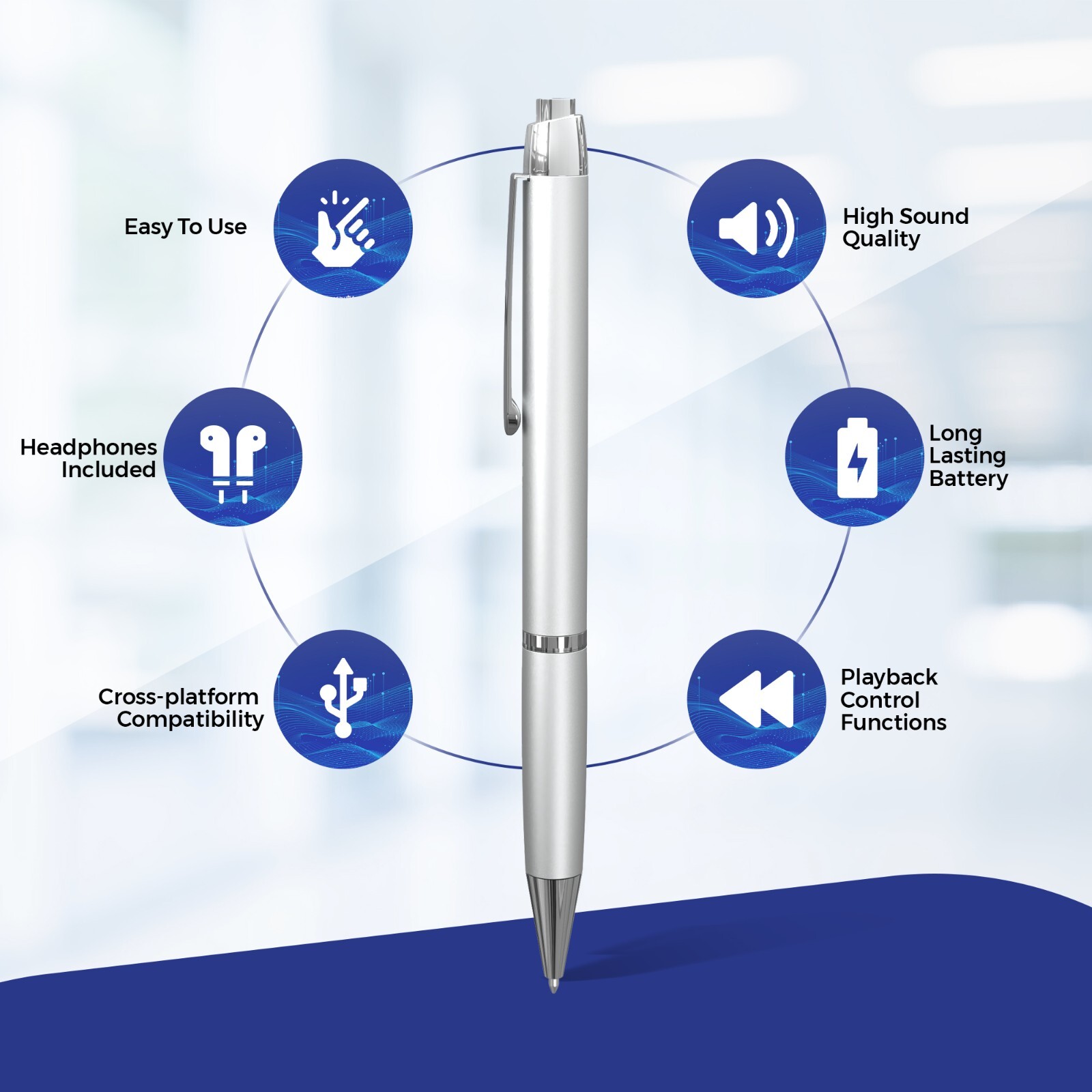 Digital Pen Voice Recorder, Audio Recordings 1 Click Operation 400 Record Hours