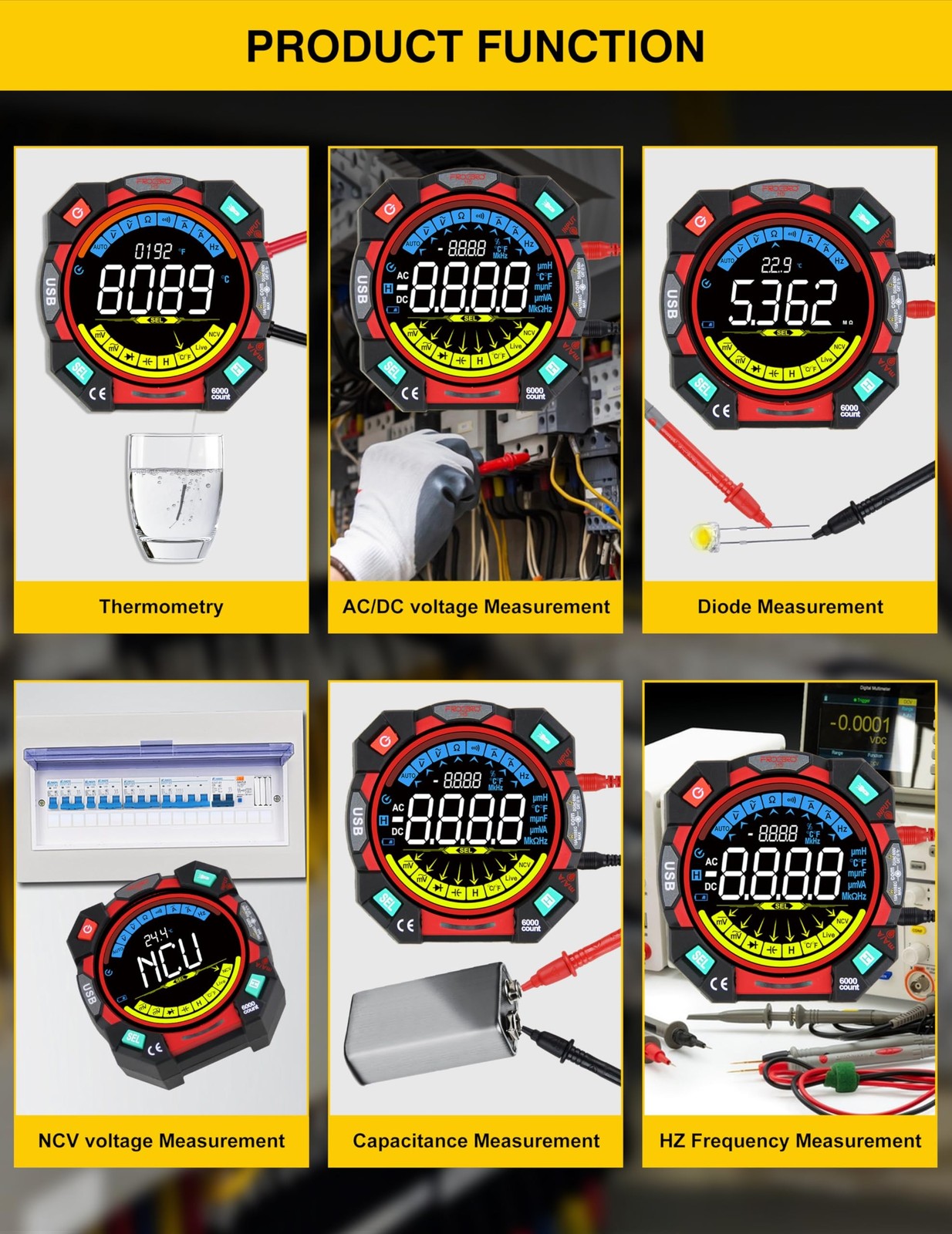 FROGBRO Portable Digital Multimeter Tester 6000 Counts VA Display Auto-Rangin...