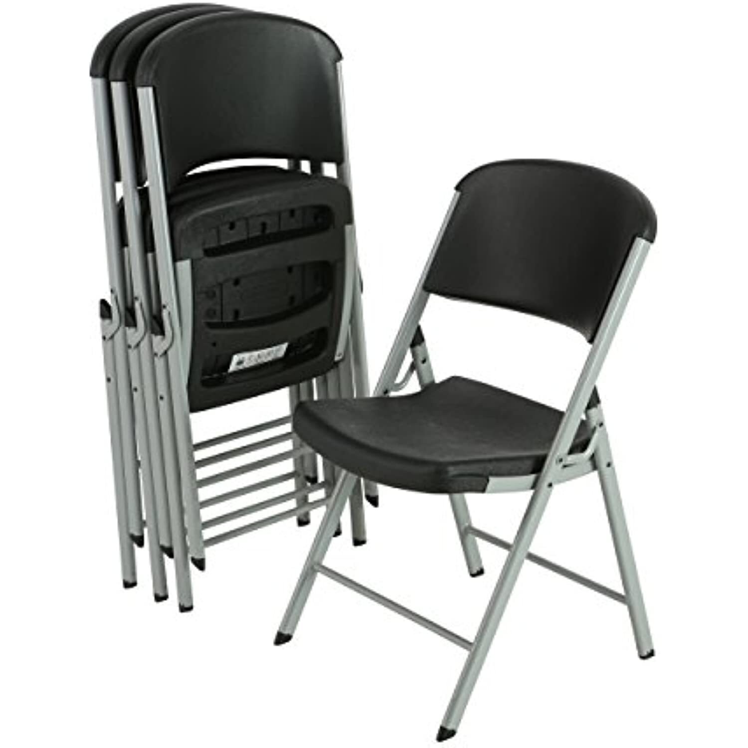 LIFETIME Commercial Grade Folding Chairs, 4 Pack,Plastic, Black/Silver