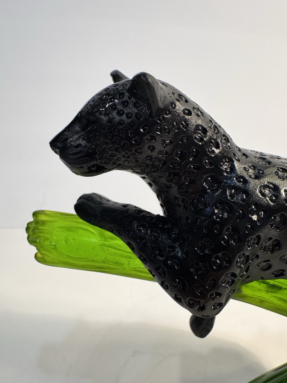 Daum Pate De Verre Black Panther On Emerald Green Tree Gorgeous And Perfect!