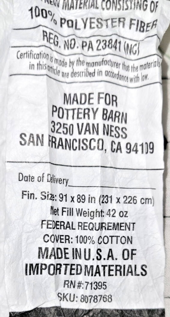 Pottery Barn PB Teen Duvet Insert Filler Queen White 91x89 Polyester Cotton